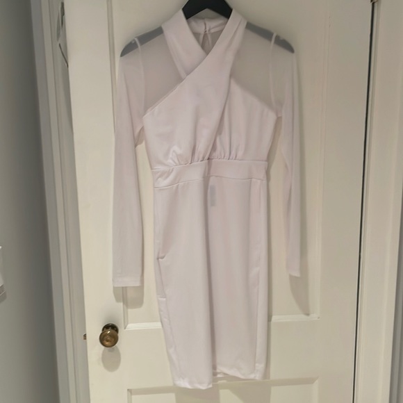 White party wedding vegas sheer mesh long sleeve dress with keyhole large by j - Picture 1 of 8